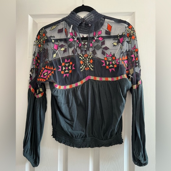 Free People Embroidered Mesh Blouse - Picture 2 of 4